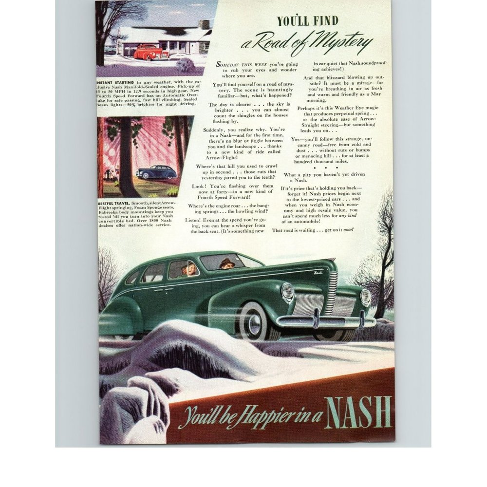 1940 Nash Sedan Classic Car Vintage Print Ad You'll be Happier in a Nash Green